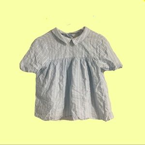 Pastel Blue and White Tie Up Blouse